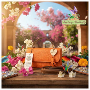 Tangerine Orange Sunflower Embossed Tooled Artisan LEATHER Crossbody Bag Purse